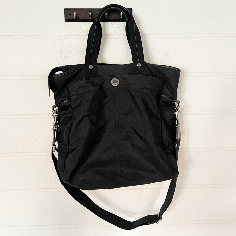 COACH Tote Bag Unisex Nylon/Genuine Leather Black 2-Way Shoulder/Top Handle